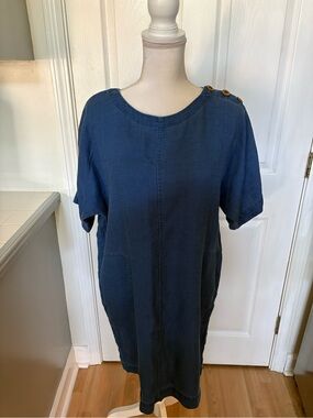 Women's Navy Midi Dress with Button Shoulder
